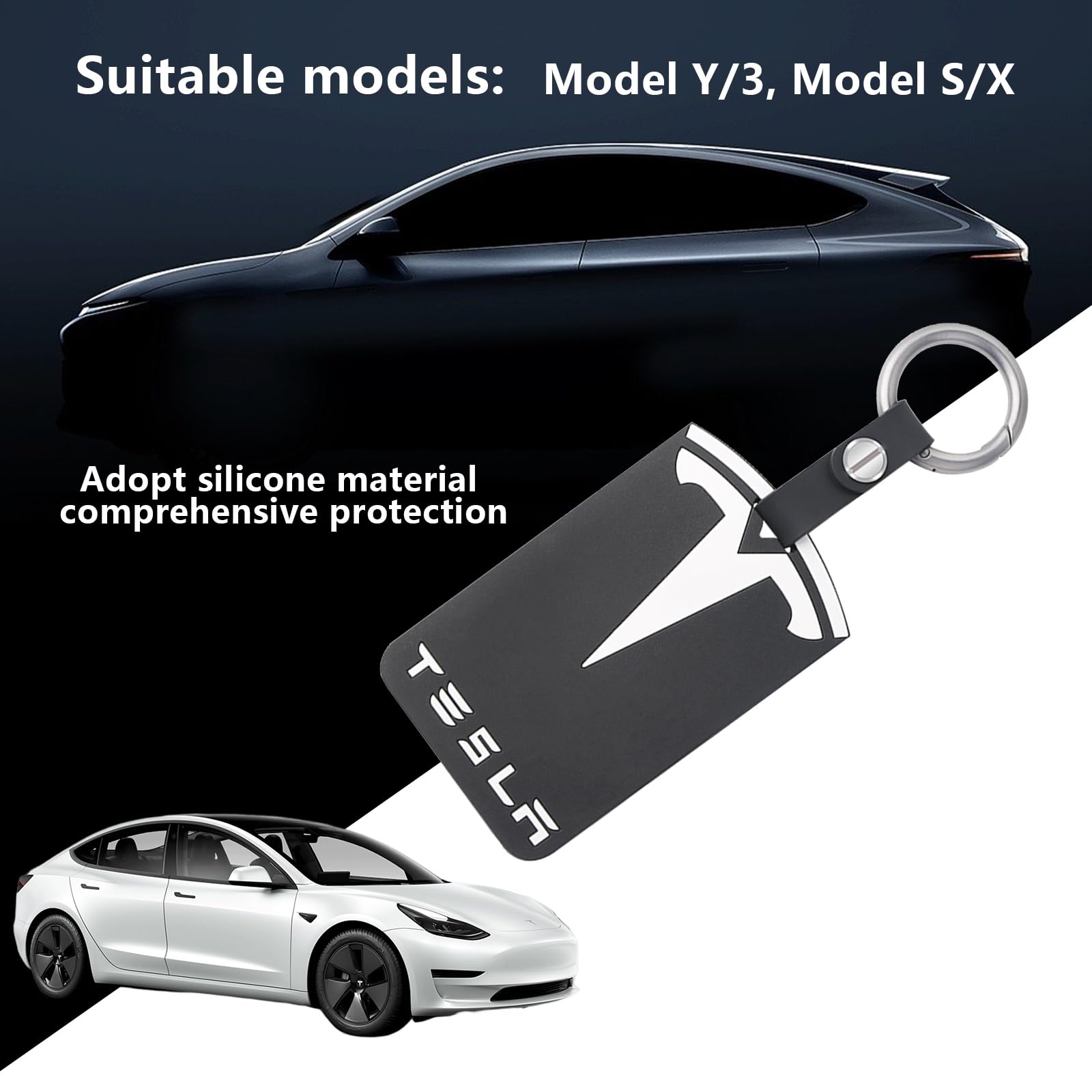 LUXOPALOPI Key Card Holder for Tesla, Silicone Key Protector Compatible with Tesla Model Y/3, Model S/X, Tesla Key Protector Cover Accessories Key Chain — view 5