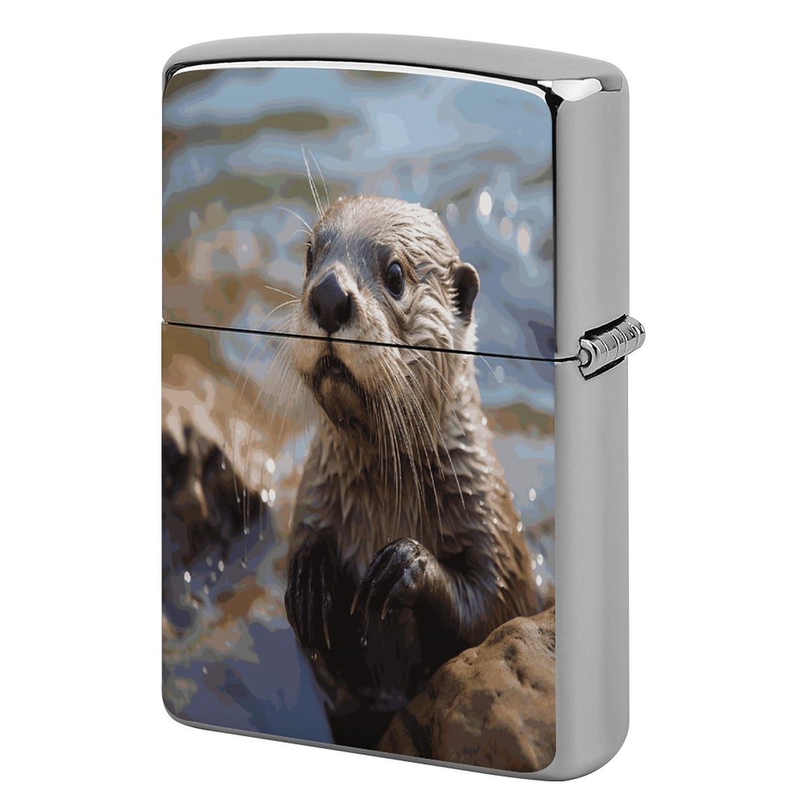 Fekiloot Style Otter Playing In The Water Lighter Case Cover Metal Lighter Case