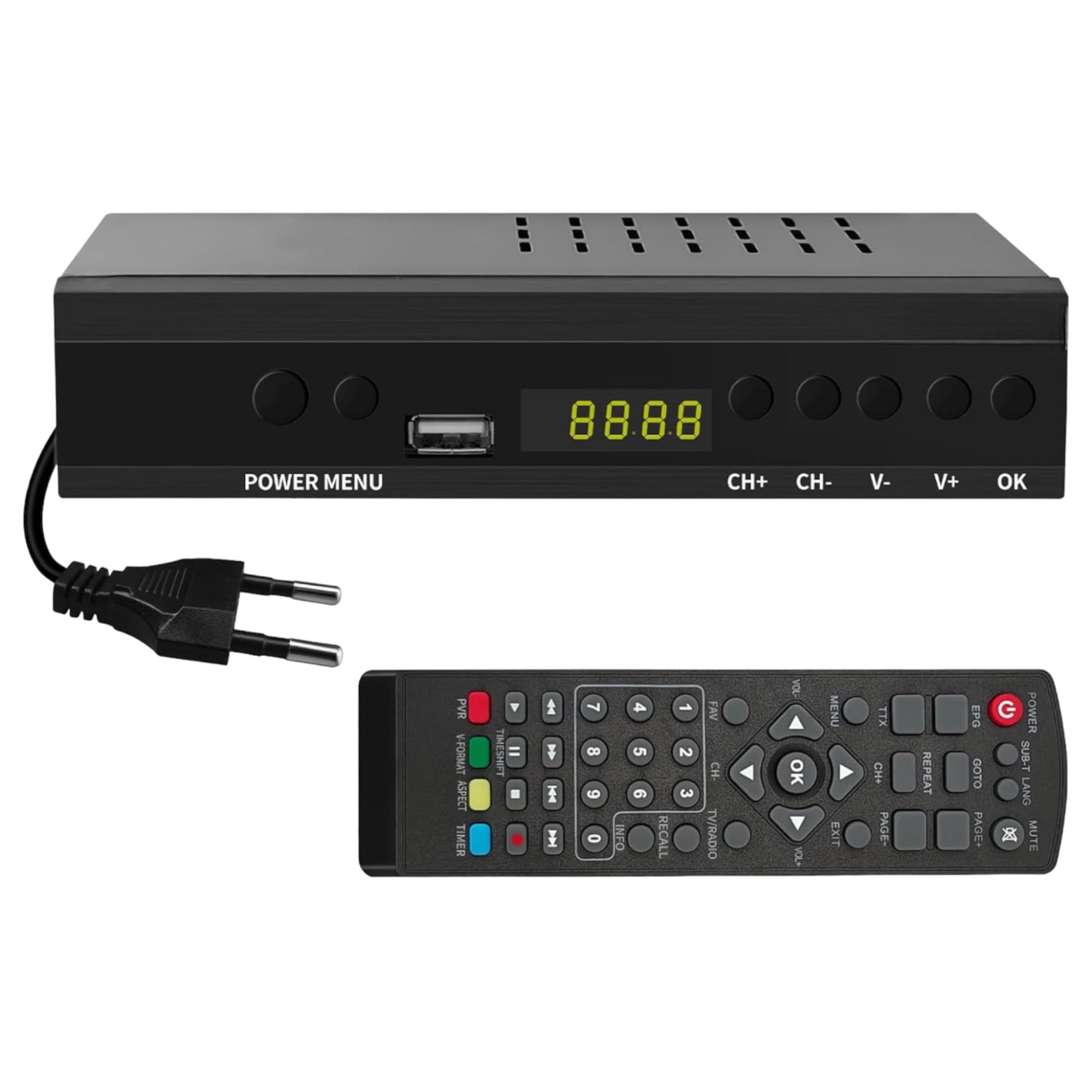 2024 Nuevo Español TDT Decodificador Televisión UHD DVB-T T2 O T3 Tuner MPEG-4 2 HD, Sintonizador de Digital Terrestre, Receptor Digital de Alta definición Full HD 1080p Dolby/MPEG-2/4 (JN 821T2)