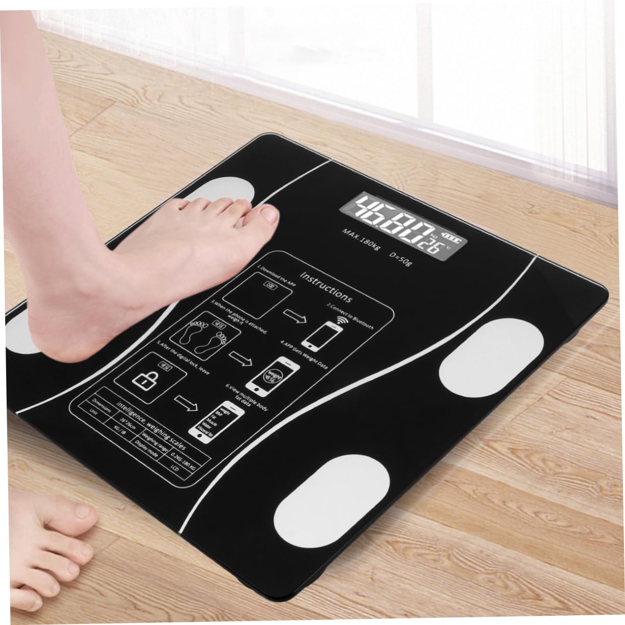 COLLBATH Báscula Inteligente de Peso Corporal Recargable por USB Pantalla LED Grande y Material Abs y Vidrio, Capacidad de 0.1kg a 180kg para Uso Doméstico