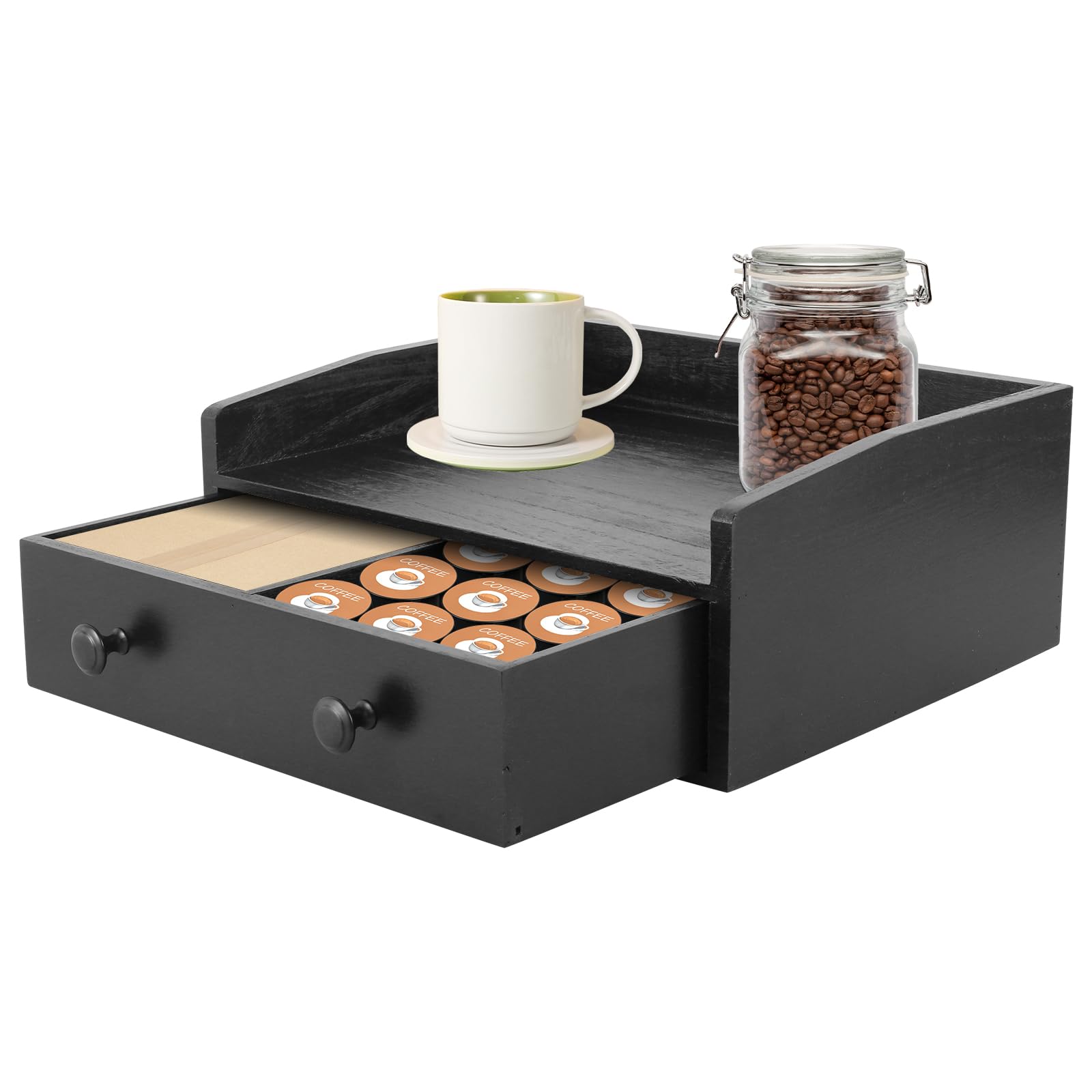 Organizador para bar de café, estación de trabajo, soporte para cápsulas con cajón para cápsulas de café, soporte para cafetera, accesorios de cocina, para café y oficina
