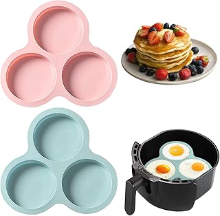2Pcs Silicone Air Fryer Egg Pan,Air fryer egg mould,Non Stick air fryer muffin tray,air fryer silicone baking pan Cupcake Pan Pancake Mold,3Cavity Silicone Muffin Pans for Air Fryer Baking Accessories