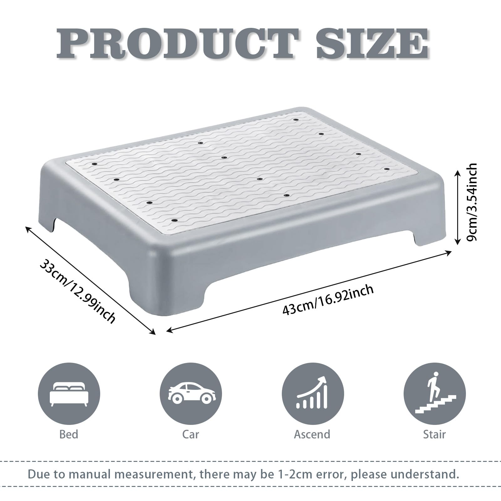 Antideslizante medio escalón 9 cm, escalón portátil y ayuda de entrada, taburete antideslizante de hasta 220 kg, soporta hasta 220 kg, para personas mayores, ducha, bañera, coche, exterior