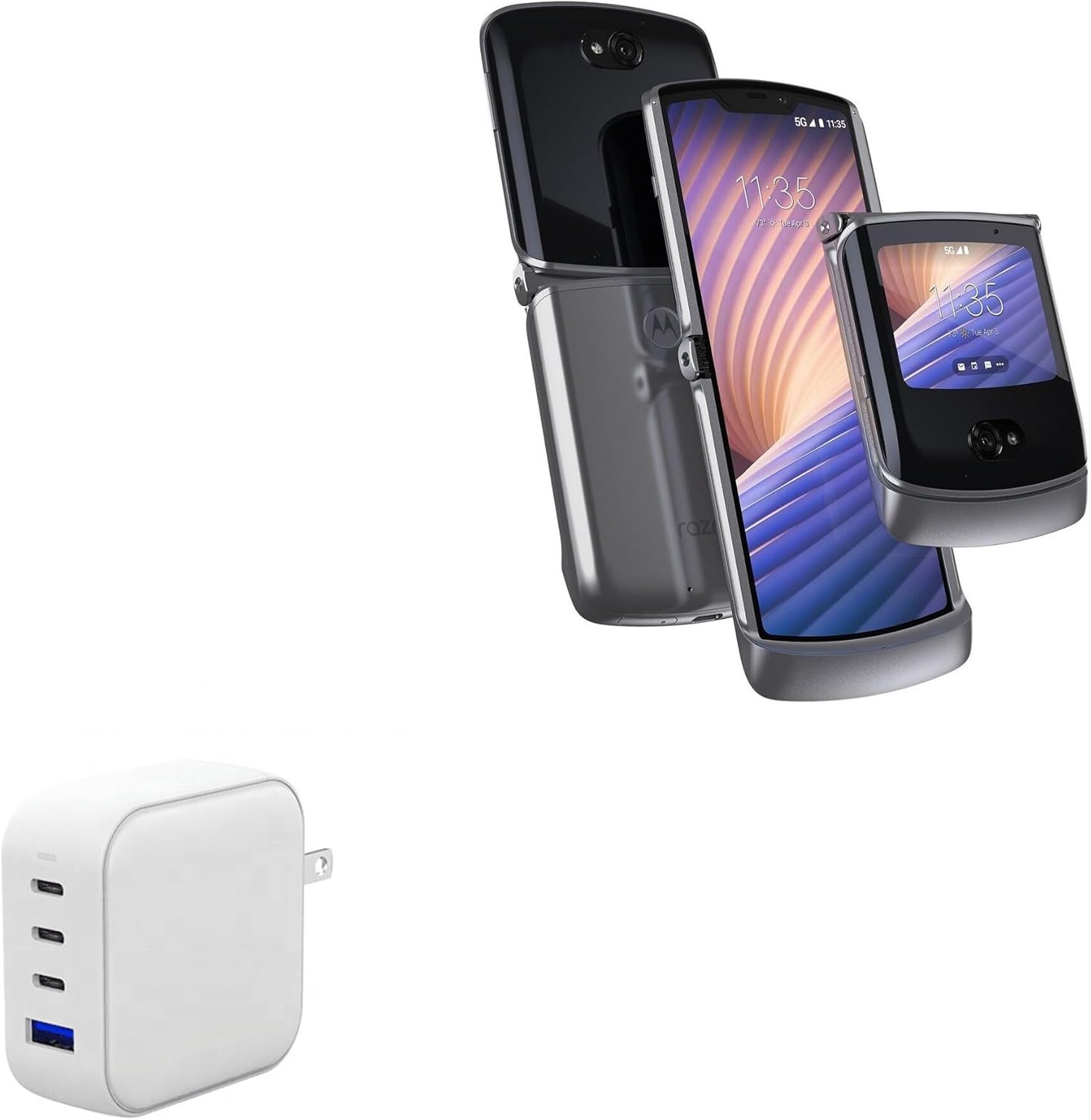 BoxWave Charger Compatible with Motorola Razr 5G - PD miniCube (100W), 100W 3 PD Port Wall Charger International - Winter White