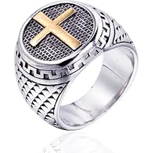 Fashion Retro Jesus Cross Ring Stainless Steel, Size US 7-13 Light Yellow Gold Color, 7