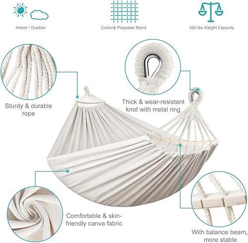 Miniatura 2 de Hamacas portátiles para acampar (máximo 550 libras), tela de lona duradera y gruesa mejorada, dos vigas de equilibrio que no se ruedan y correas de
