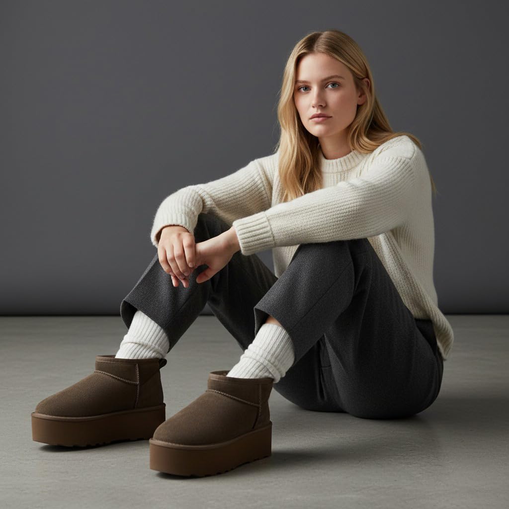 CUSHIONAIRE Hippy Women’s Platform Ankle Boots – Genuine Suede, Faux Fur Lining, Cozy Winter Slip-On Design, Comfortable Footwear with Wide Widths Available: 8 Taupe