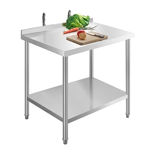 HXCFYP - Mesa de acero inoxidable para preparación y trabajo, 30 x 24 pulgadas, con protector contra salpicaduras y bloque de cuchillos para