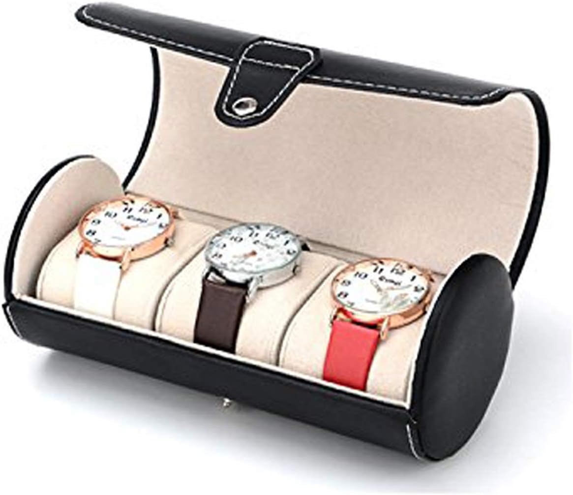 AUTOARK Leather Roll Traveler's Watch Storage Organizer for 3 Watch and/or Bracelets (Black),AW-006