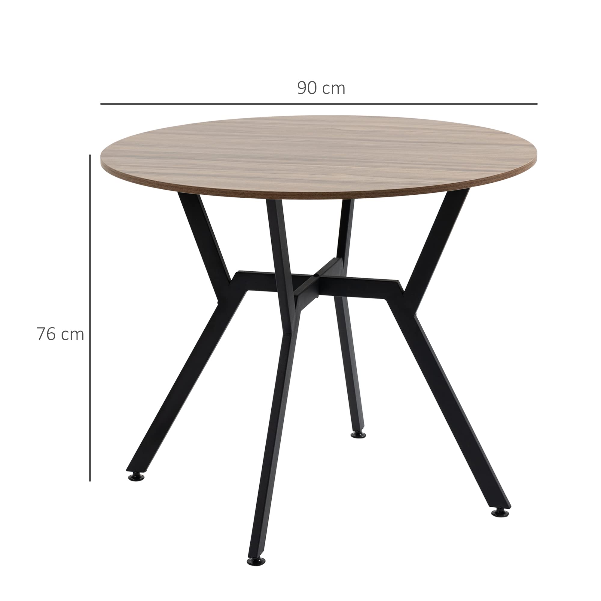 HOMCOM Tavolo Rotondo da Soggiorno per 2 Persone con Sostegno a X, Tavolo Moderno in Legno e Acciaio, Ø90x76 cm, Marrone