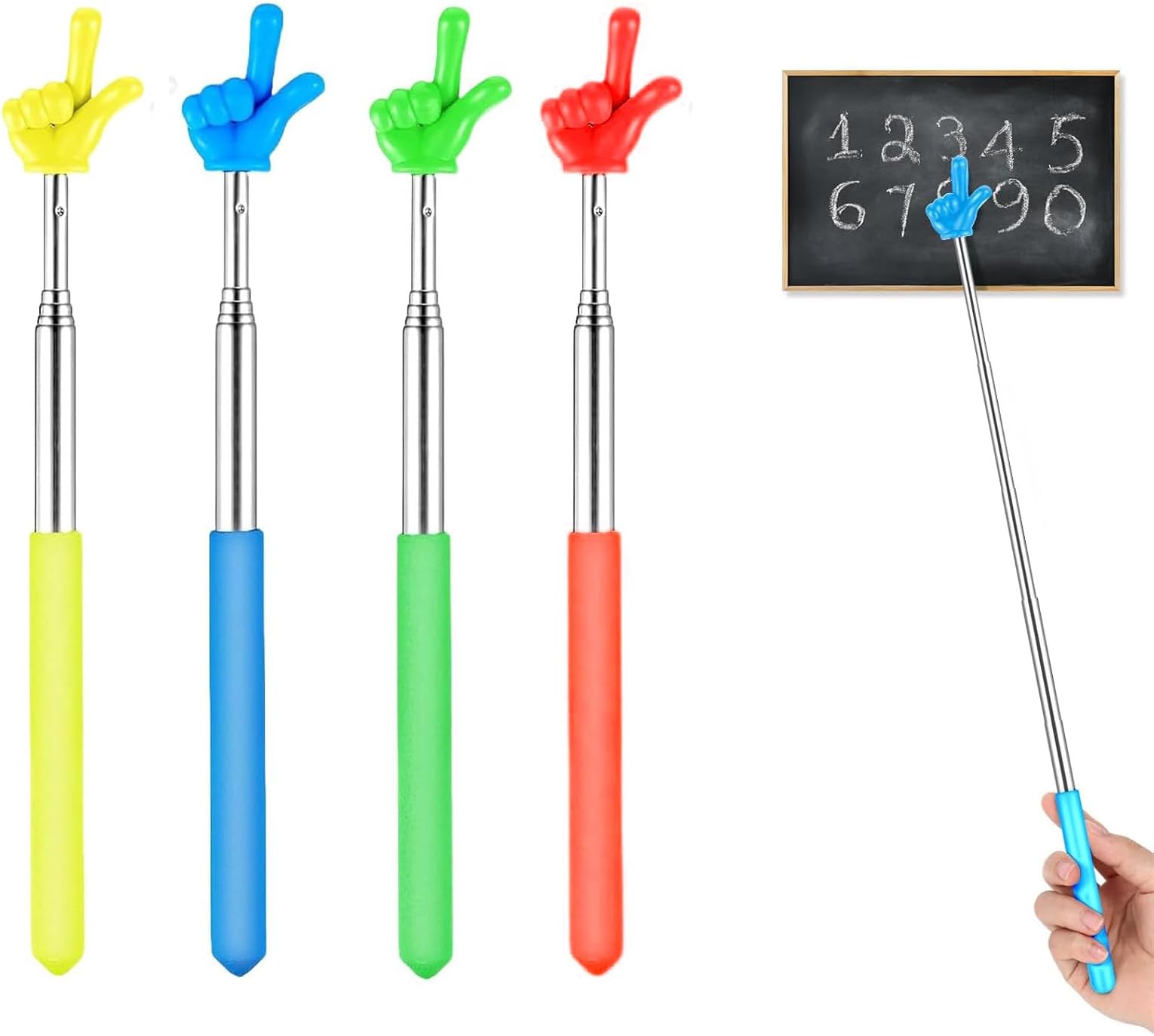 4pcs Telescopic Teachers Pointer, Mini Finger Pointer Stick, Extendable Hand Finger Pointer Stick, for Classroom Presentation Whiteboard Classroom, School Kindergarten Teacher Aids Supplies
