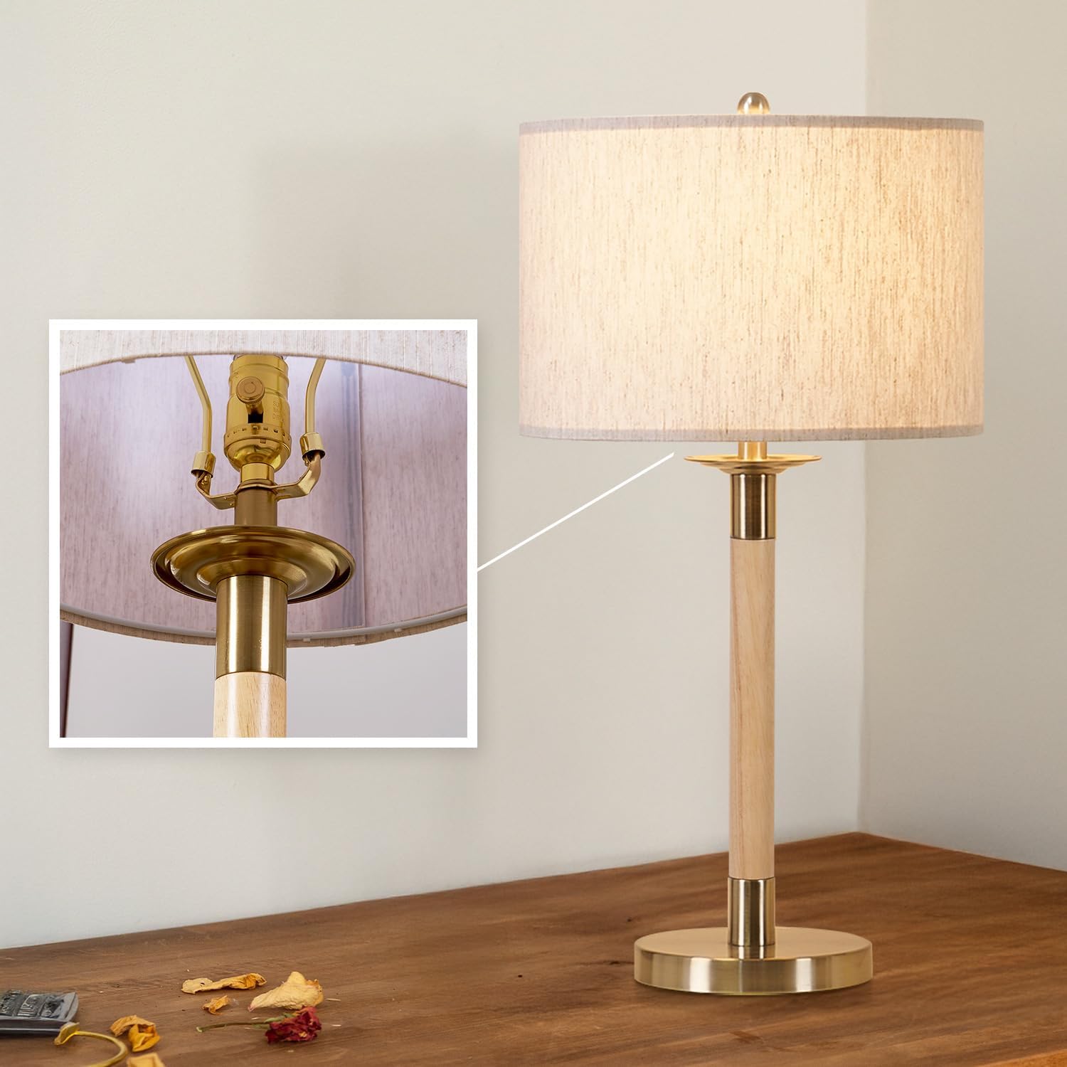 LED Bedside Lamp for Bedroom, Modern Desk Lamp with Dimmable Switch and Bulb, Wood Table Lamp for Nightstand, Desk Reading Lamp for Kids Room Living Room Office, Natural Wood Finish