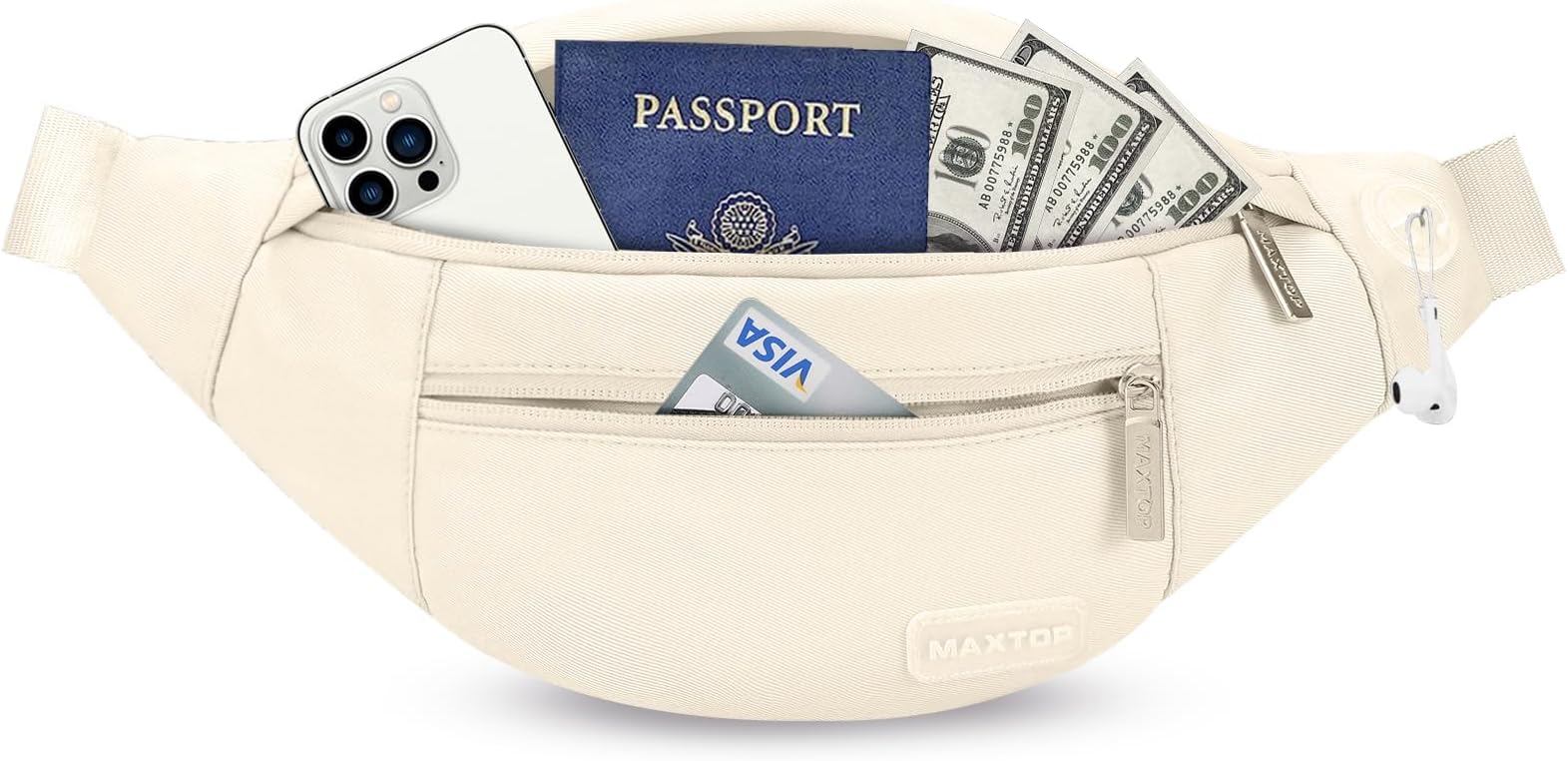 MAXTOP Large Crossbody Fanny Pack with 4-Zipper Pockets,Gifts for Enjoy Sports Festival Workout Traveling Running Casual Hands-Free Wallets Waist Pack Phone Bag Carrying All Phones
