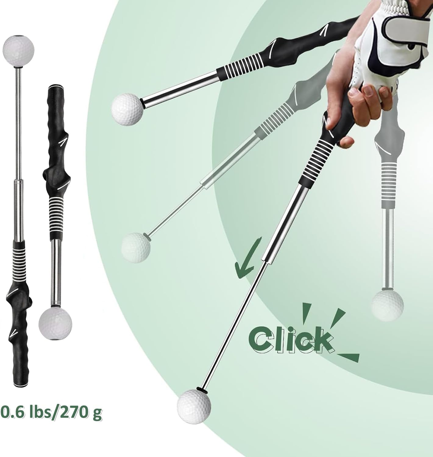 Golf Telescopic Club, Retractable Swing Training Aid, Click Sound Stick Trainer, Warm Up Golf Swing Trainer, Golf Grip Trainer, Golf Accessories for Men