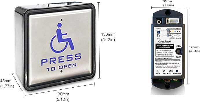 Smart Automatic Handicap Door Opener with 2pcs Wireless&Wired Handicapped Press Button Switch