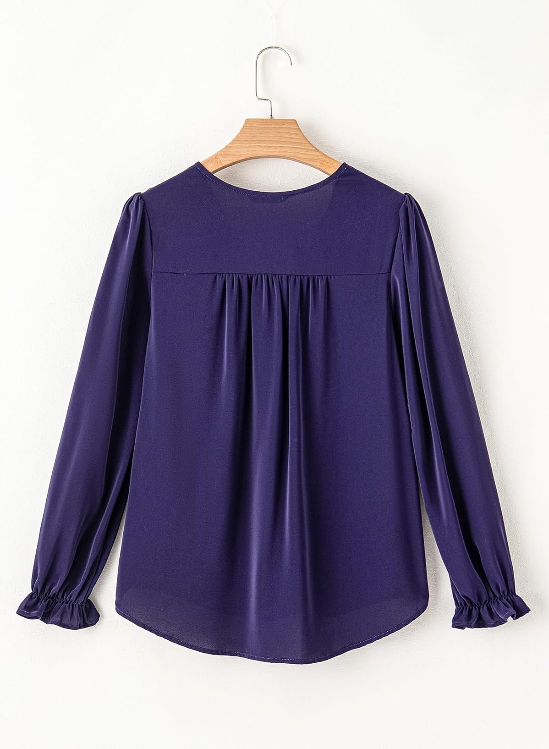 Dokotoo Womens Tops Casual Pleated V Neck Puff Long Sleeve T Shirts Loose Tunic Business Blouse - Image 9