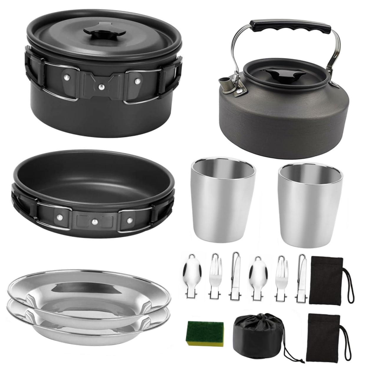 UPKOCH Utensilios De Cocina para Exteriores Multifuncionales, Set Plegable para 2-3 Personas, Antiadherente, Ligero y Duradero, Cocina De Camping Portátil para Acampar, Senderismo y Picnic