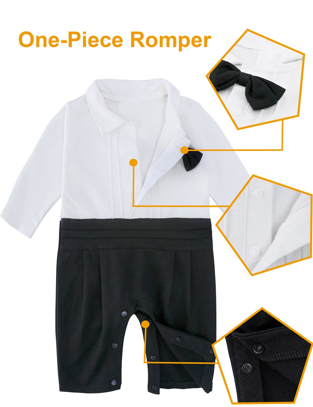 mintgreen Barboteuse pour Bébé Garçon Gentleman, Ensemble de Costume 2 Pièces Tenue de Mariage avec Manteau, 6-24 mois