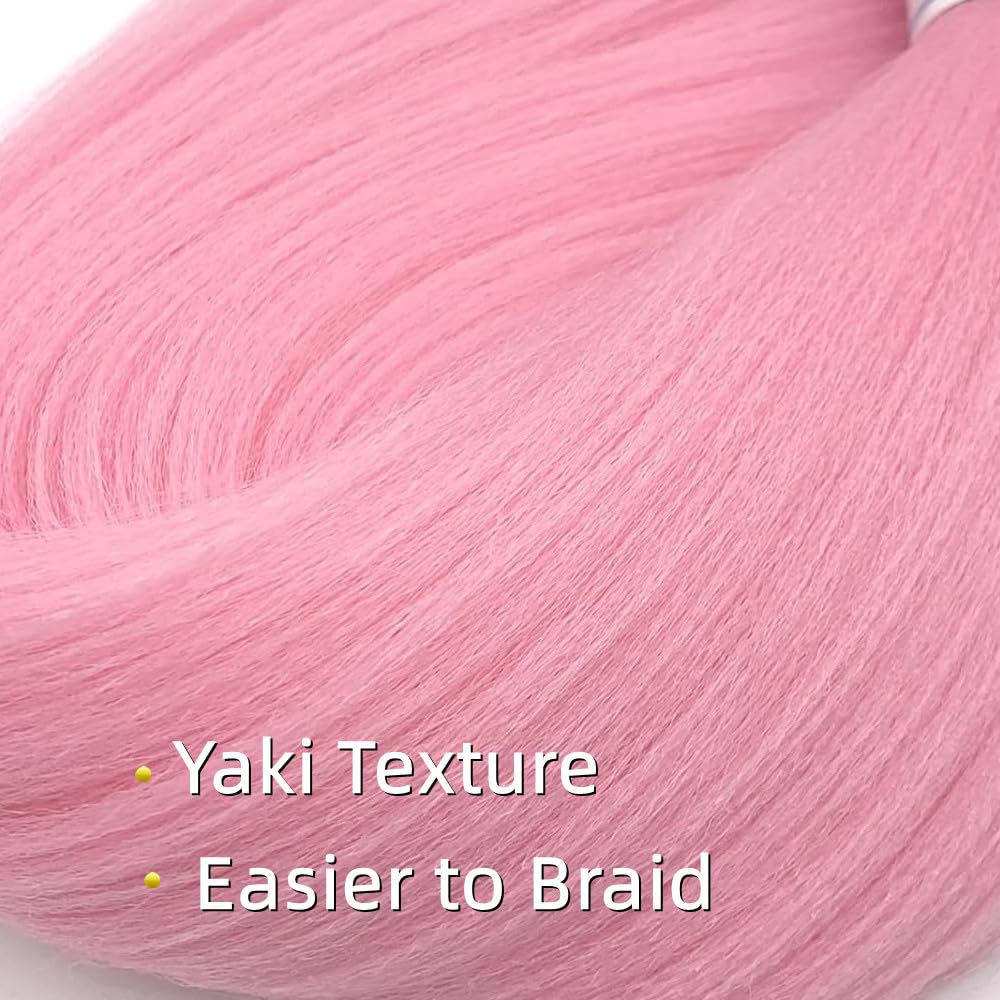 Pre Stretched Braiding Hair Pink Braiding Hair Extensions For Braids 26 Inch 6 Packs Yaki Textured Crochet Synthetic Hot Water Setting Crochet Extensions (26 Inch - Image 4