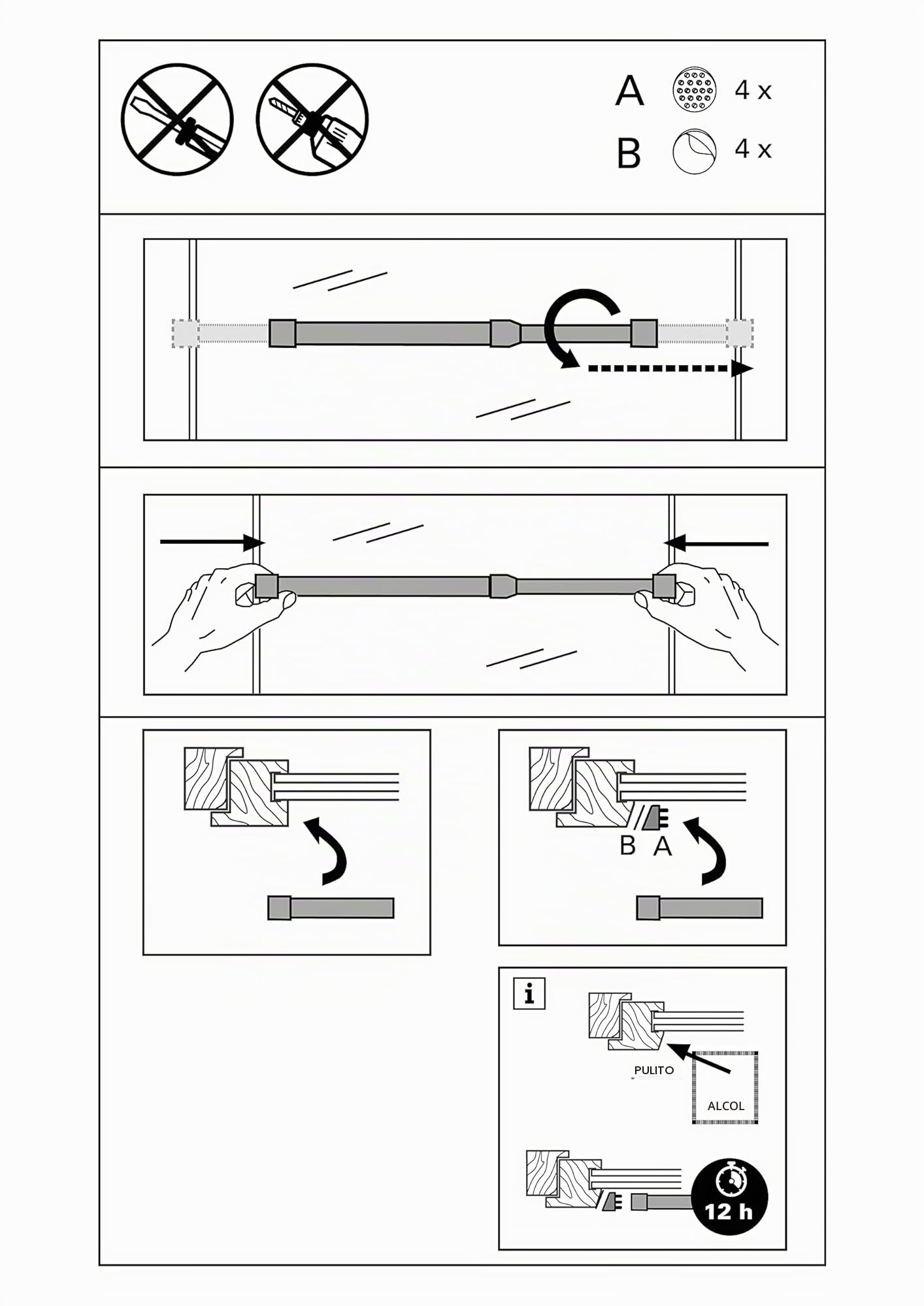 Gardinia Bastoni e binari per Tende, Steel, Bianco, 45-65 cm, 2 unità