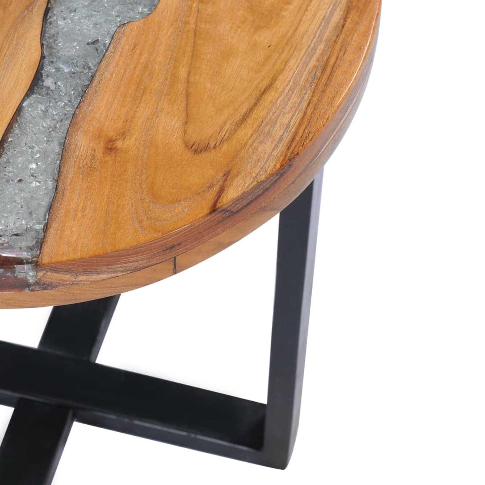 Homgoday Table basse 40 x 45 cm en bois de teck massif et polyrésine, table d'appoint pour canapé, table d'appoint pour salon, salle de réception d'invités, chambre à coucher et mobilier de bureau