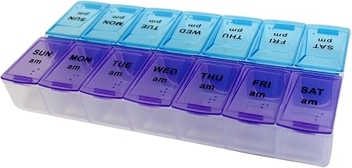 Pastillero grande para 7 días, 2 veces al día, semanal, pastillero AM PM, pastillero, contenedor de píldoras, estuche de vitaminas dos veces al día,