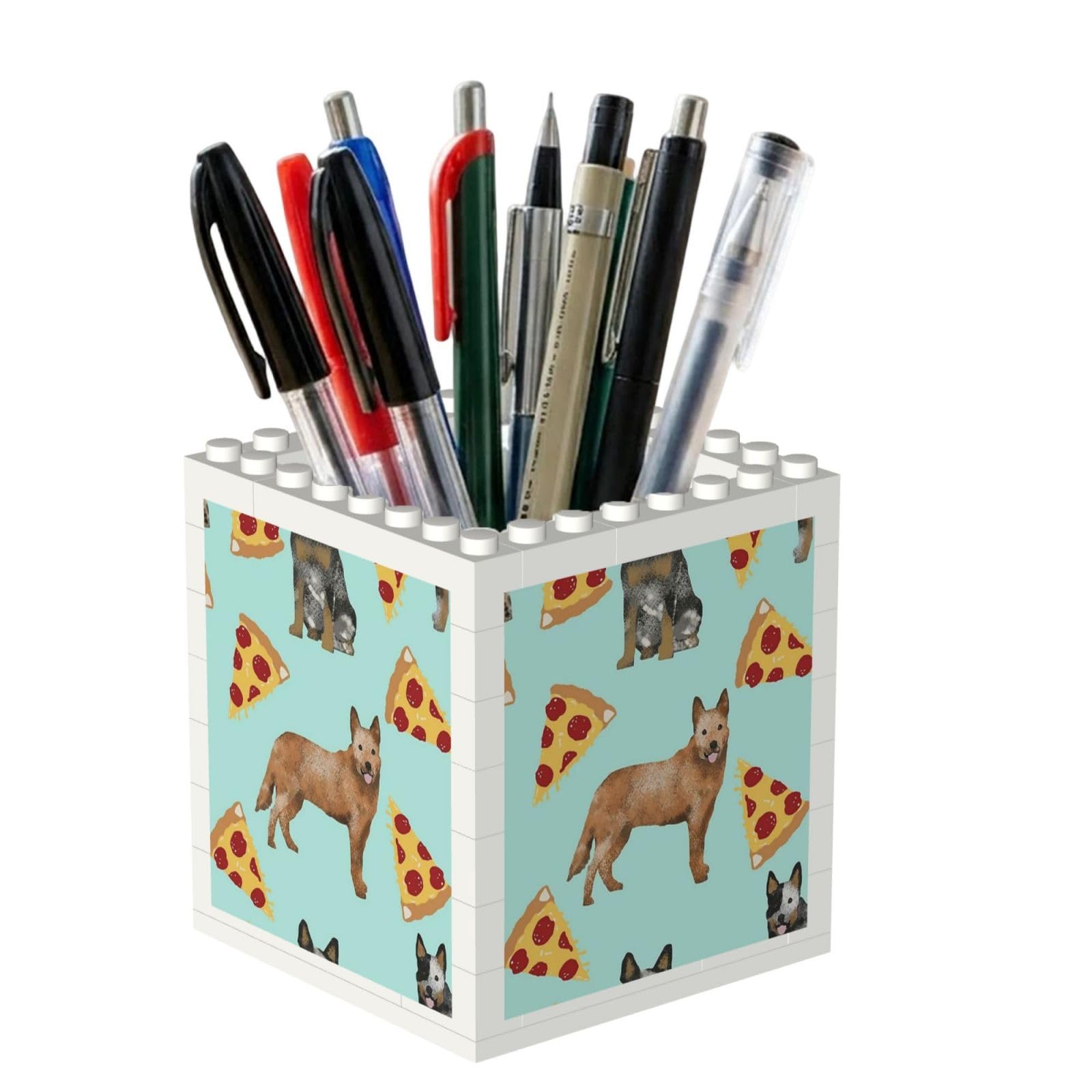 Poadnly Australian Cattle Dog Blue And Red Heelers And Pizzas, Pen Pot Pencil Holder for Office Home School, Compact Desk Organiser for Office Stationery