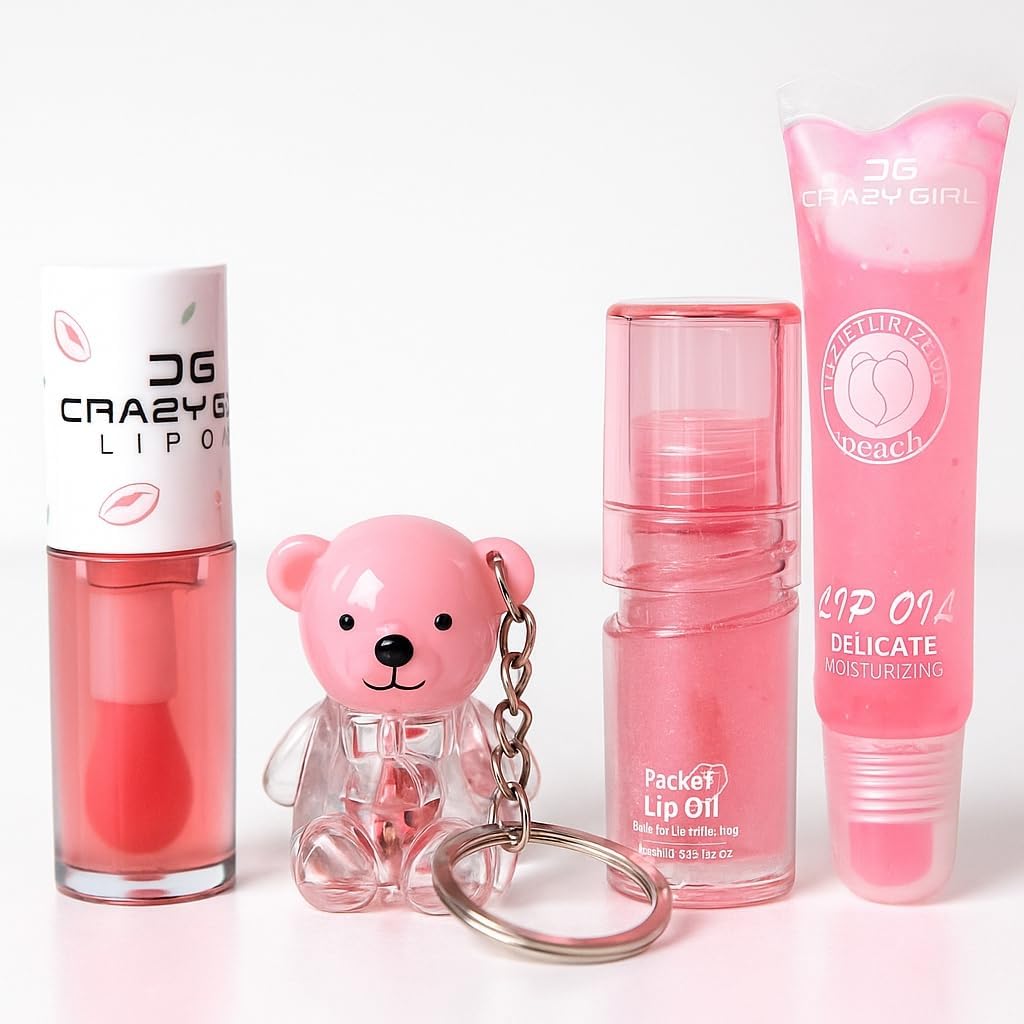 Beauty Viral Korean Kawaii Lip Plumping Hydrating Gloss Combo Set of 4 – Heart, Candy, Toffee & Bottle Shape | pH Waterproof Longlasting Color Changing, Natural Pink Tint | Cute Flavored Mini Lip Gloss Gift for Women (Lip Gloss Combo 4)-image-18
