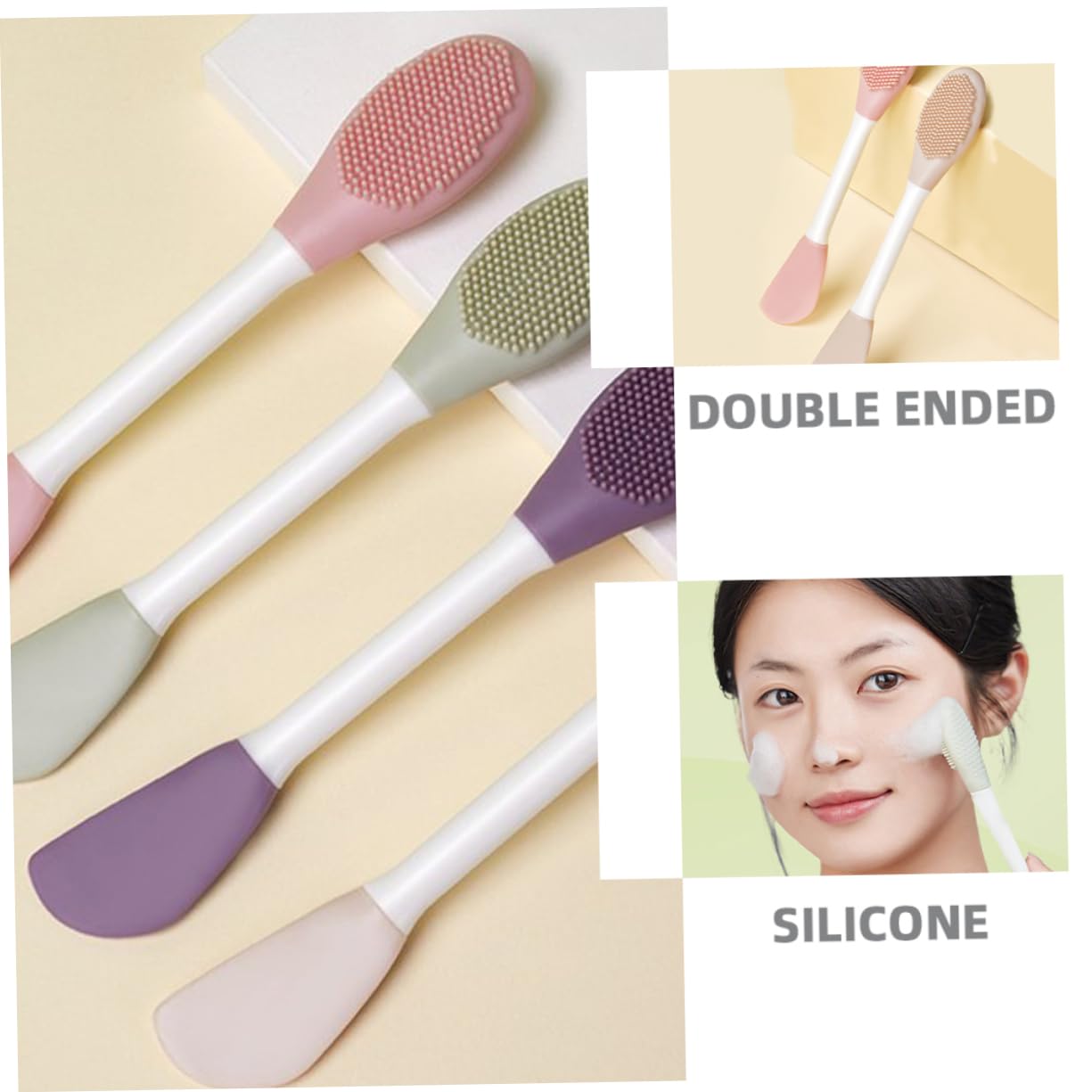 IWOWHERO Dual End Face Mask Brush Silicone Mask Applicator for Reusable Facials