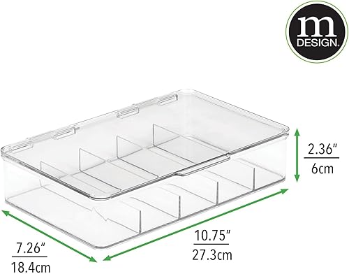 Miniatura 3 de mDesign Organizador de plástico dividido para juguetes con tapa de bisagra para armario, armario, gabinete, 5 secciones, capacidad para bloques de