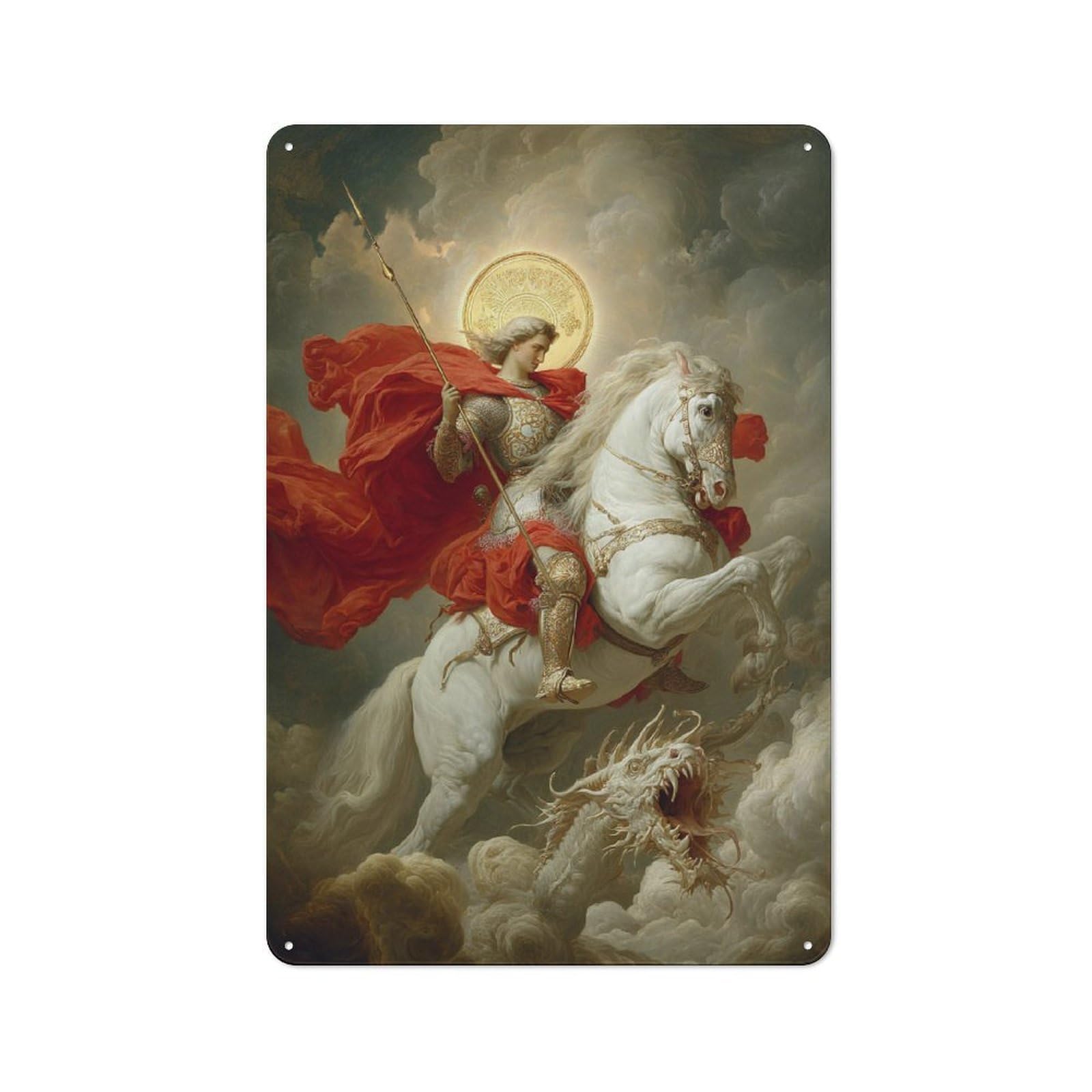 Junmoney Saint George And The Dragon For Lounge Or Reading Corner, Retro Metal Sign 30X20cm, For Metal Sign Collectors, For Garage And Workshop Walls