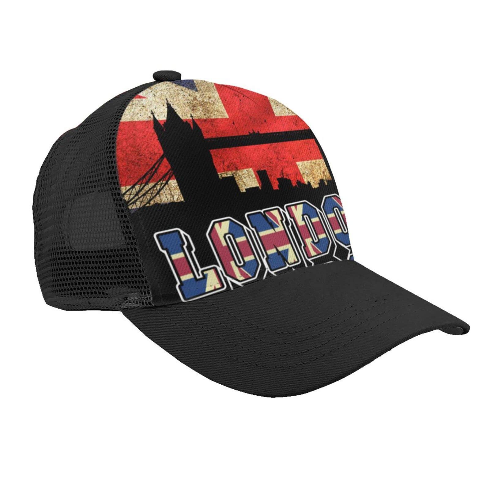 Unisex Original Classic Baseball Cap Adjustable Union Jack British Flag London Bridge Mesh Cap Dad Hat Breathable Black