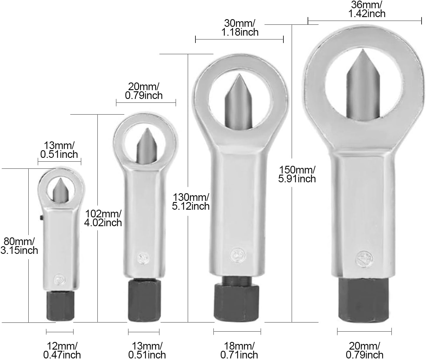 Metal Nut Splitter Tool 4pcs, 9mm - 27mm Nut Breaker Tool Heavy Duty for Removing Broken and Damaged Nuts