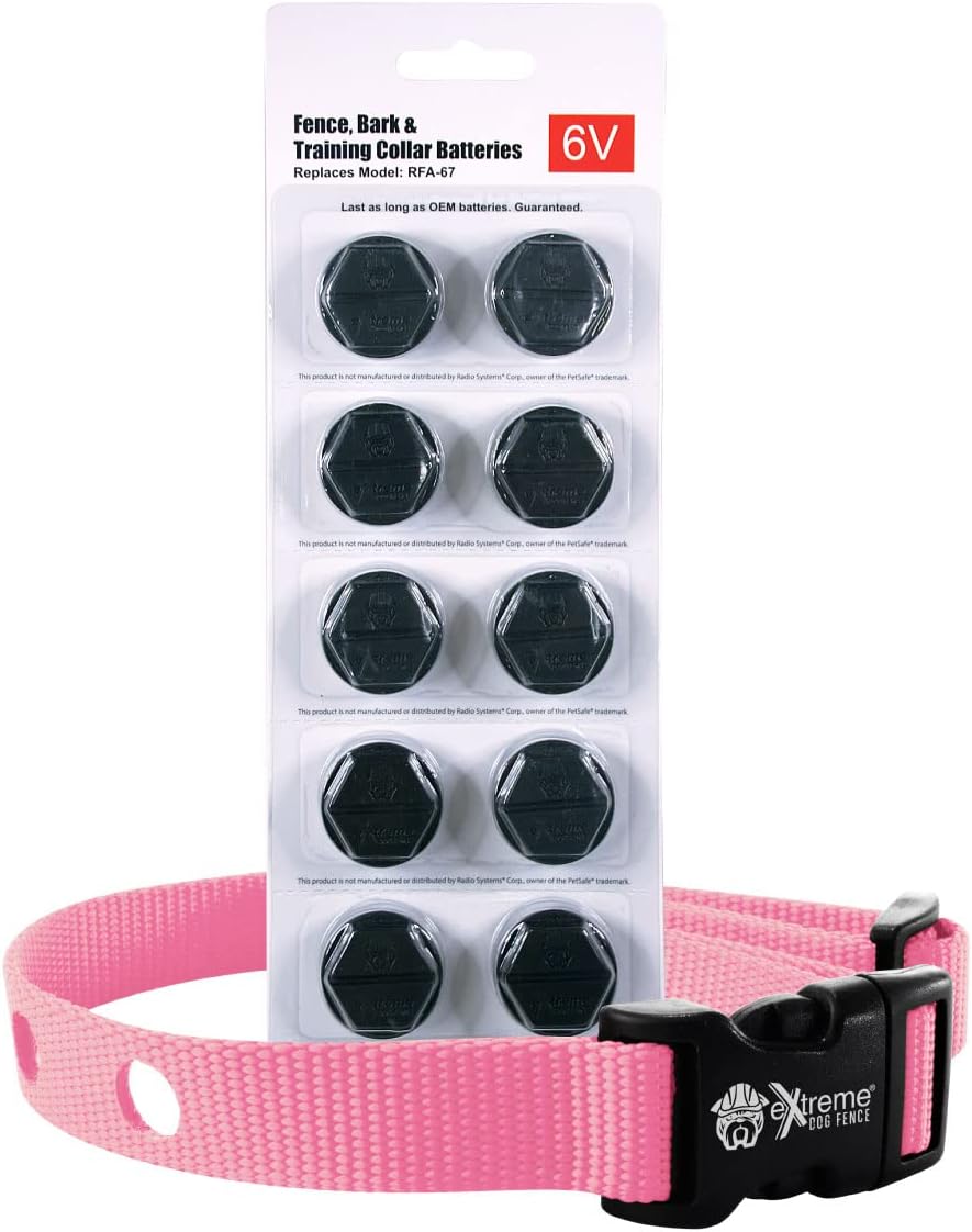 Pink Heavy Duty Nylon Replacement Dog Collar Strap with RFA-67 Batteries - Compatible with Most PetSafe In-Ground and Wireless Fence Receiver Collars (Bundle 2)