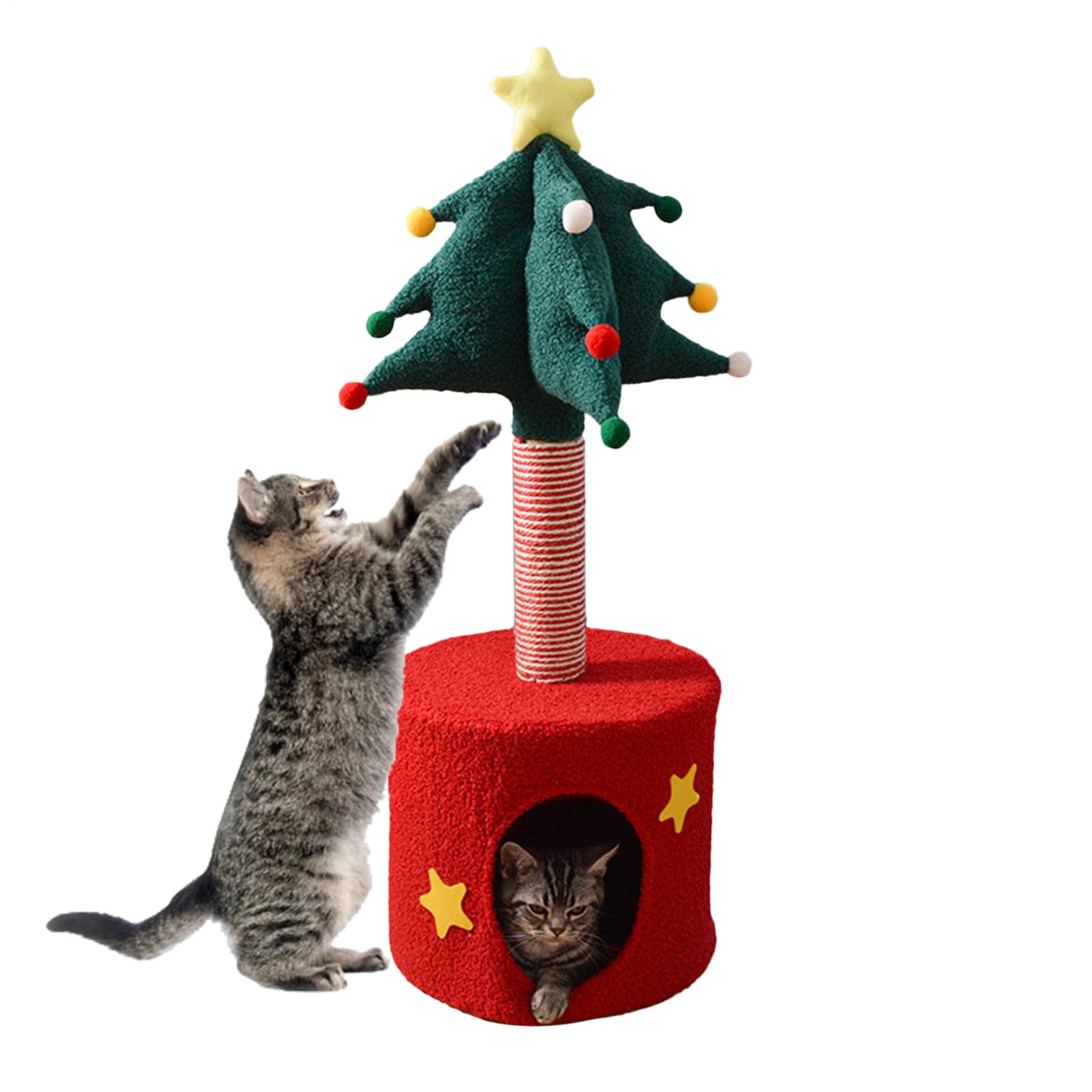 Árbol De Navidad para Gatos Rascador Cama Mascota | Casa Condominio Árbol Juguete Interior Gatos Juguete Decorativo Suave Felpa Interior Exterior Mascota Hogar Navidad
