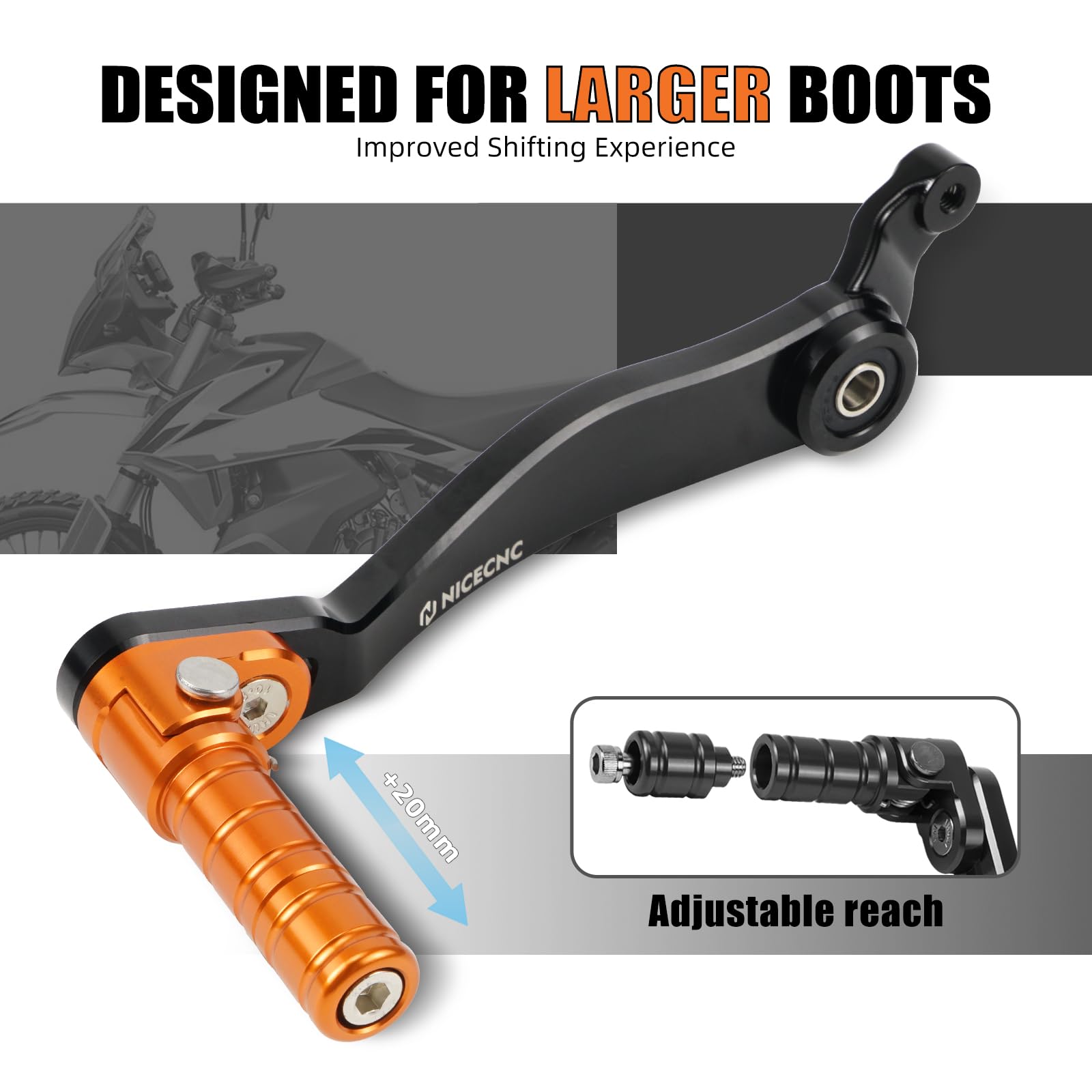 NICECNC Leva del cambio estesa regolabile compatibile con 790 Adventure R 2019-2021, 890 Adventure R/R Rally 2021-2024, compatibile con Husqvarna Norden 901 2022-2024, arancione, vedi montaggio