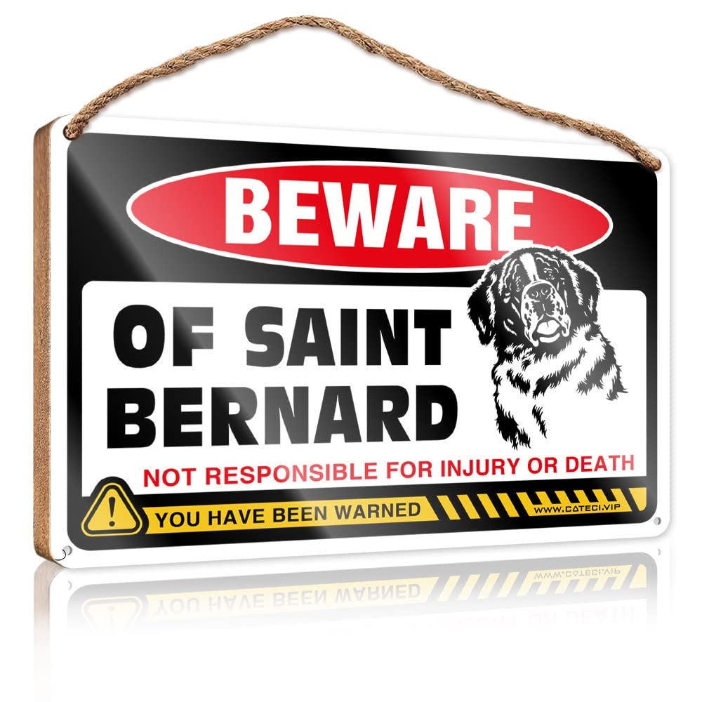 YYHLEH Funny Kitchen Wall Decor Beware Of Saint Bernard Wooden Sign Funny Hunting Gifts Plaque Sign(23X35CM)