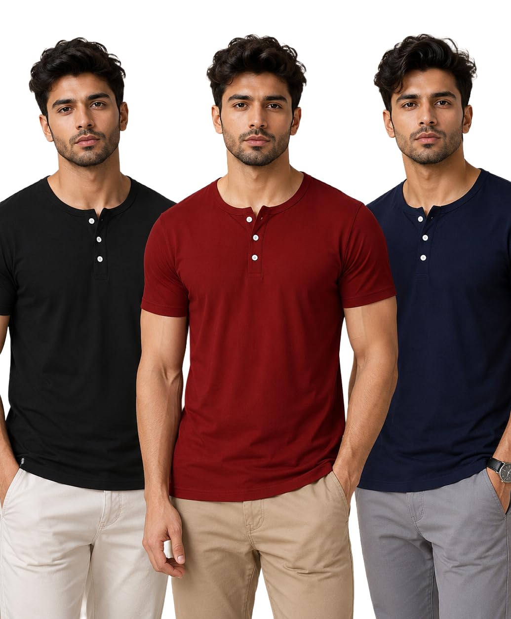 London Hills T Shirt for Man | Men Henley Neck Tshirts | Tshirt Shirts Men | Gym T Shirts for Mens Workout T-Shirts for Man Cotton Stylish Henly Neck T Shirt Half Sleeve Regular Fit Solid Multicolour