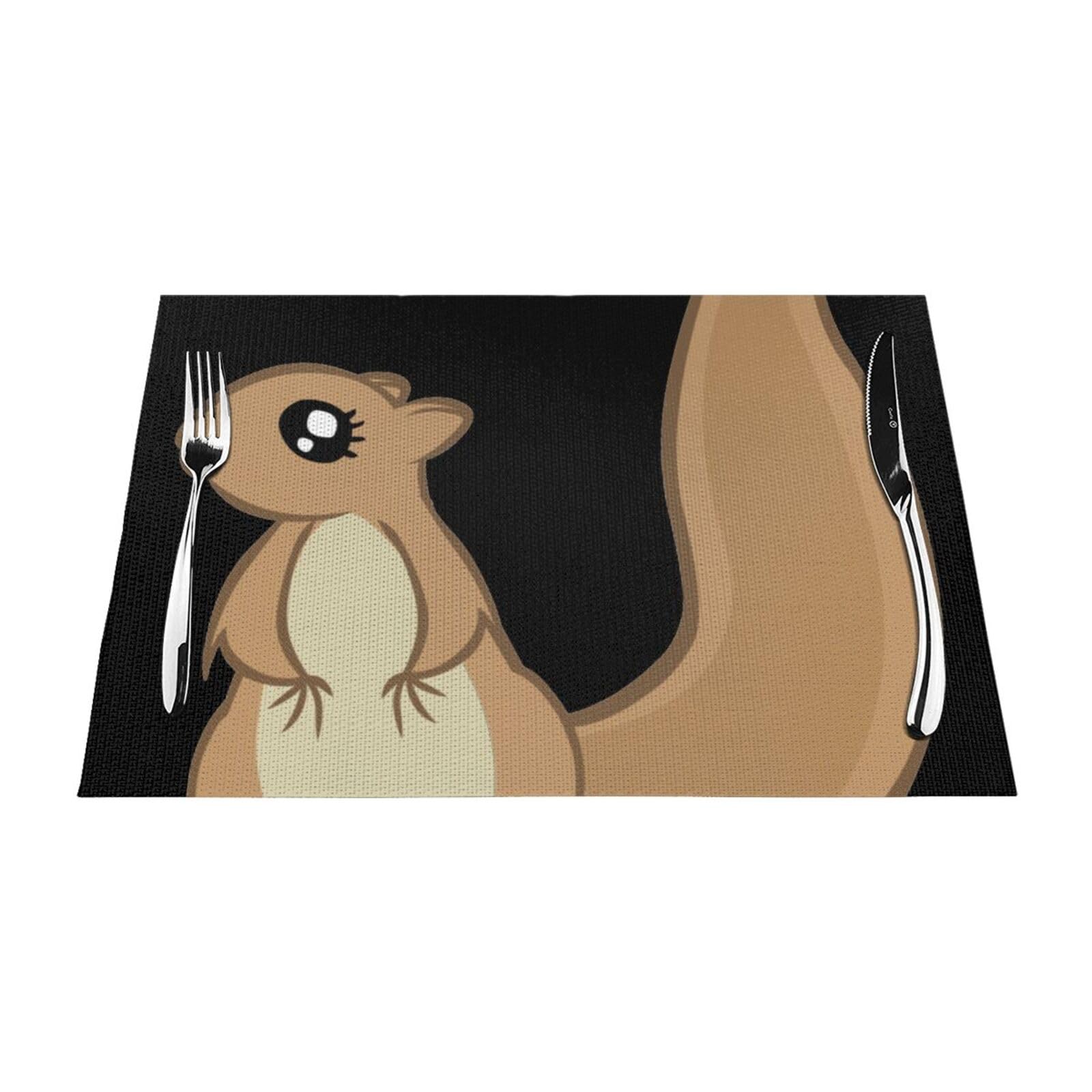 PVC Placemat Set of 4 PCS, 45x30 CM, cartoon squirrel Printed Non-Slip Heat Resistant Place Mats for Kitchen Dining Table Indoor Outdoor