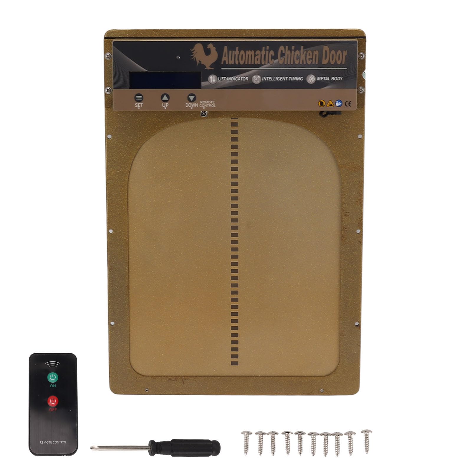 Porta Automatica per pollaio, Display a LED, rilevamento della Luce, apriporta Fantasia, Controllo temporale programmabile per Attrezzature di Sicurezza agricola (Oro)