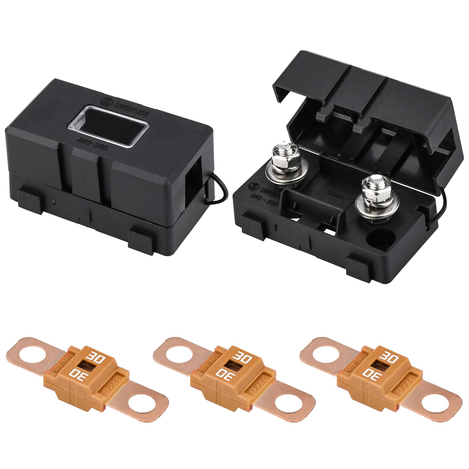 Midi Schraubsicherung, 3 Stück Midi Sicherungen 2 Stück ANS Sicherungshalter 12V-58V Midi Hochstromsicherung 50A Ampere für Pkw, Lkw, Baufahrzeugen, Bussen, Wohnwagen (30A)