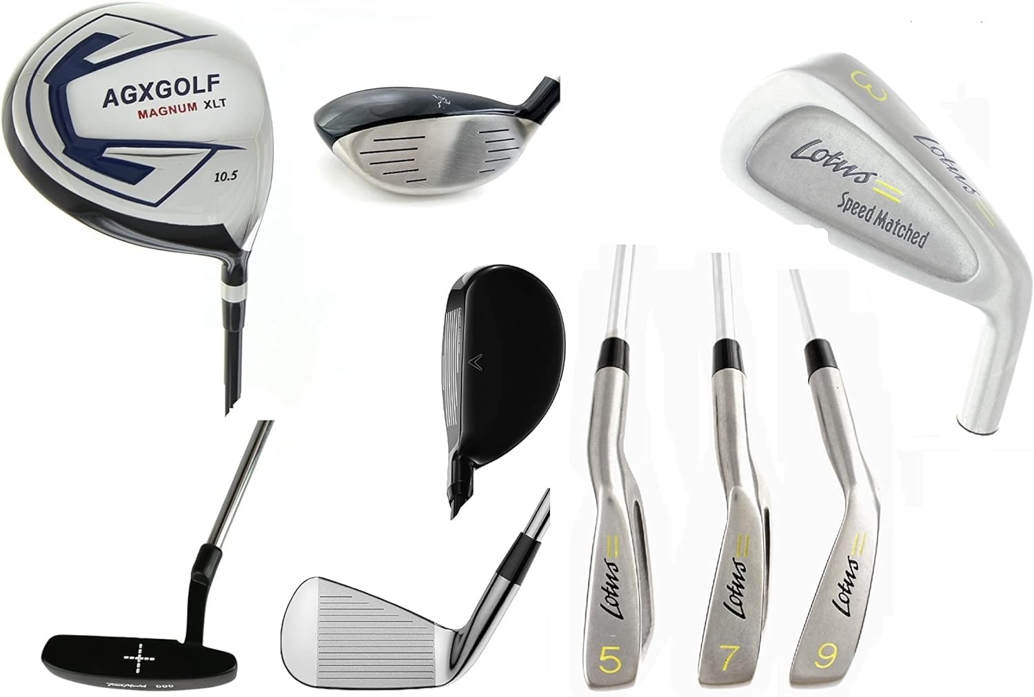 Right Men's Executive Golf Club Set; Extra Tall (+2 Inch); 460cc Driver, Fairway Wood & Utility Club, Irons, Putter + Bonus Sand Wedge USA Built.