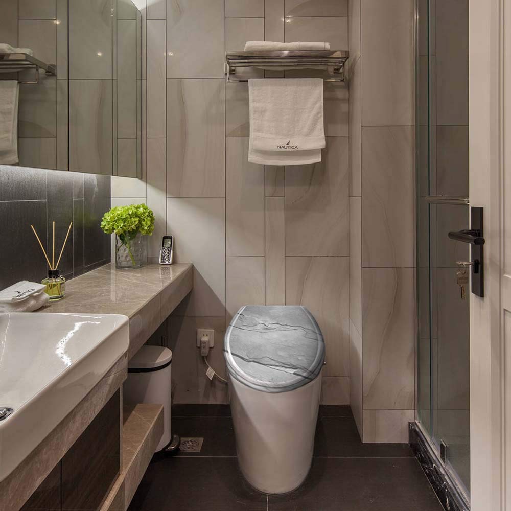 LARS360 Abattant WC Abattant de Toilette Fabriqué en Acier Thermodurci et Inoxydable Antibactérien Peut être Utilisé sur la Plupart des Couvercles de Toilettes, 45 x 38cm (Des Pierres)