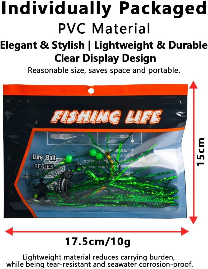 5pcs Trolling Bait Teaser Rig for Salmon & Trout, Pre-Tied Fishing Leader with Flasher & Hook, Trolling Spreader Complete Trolling Setup