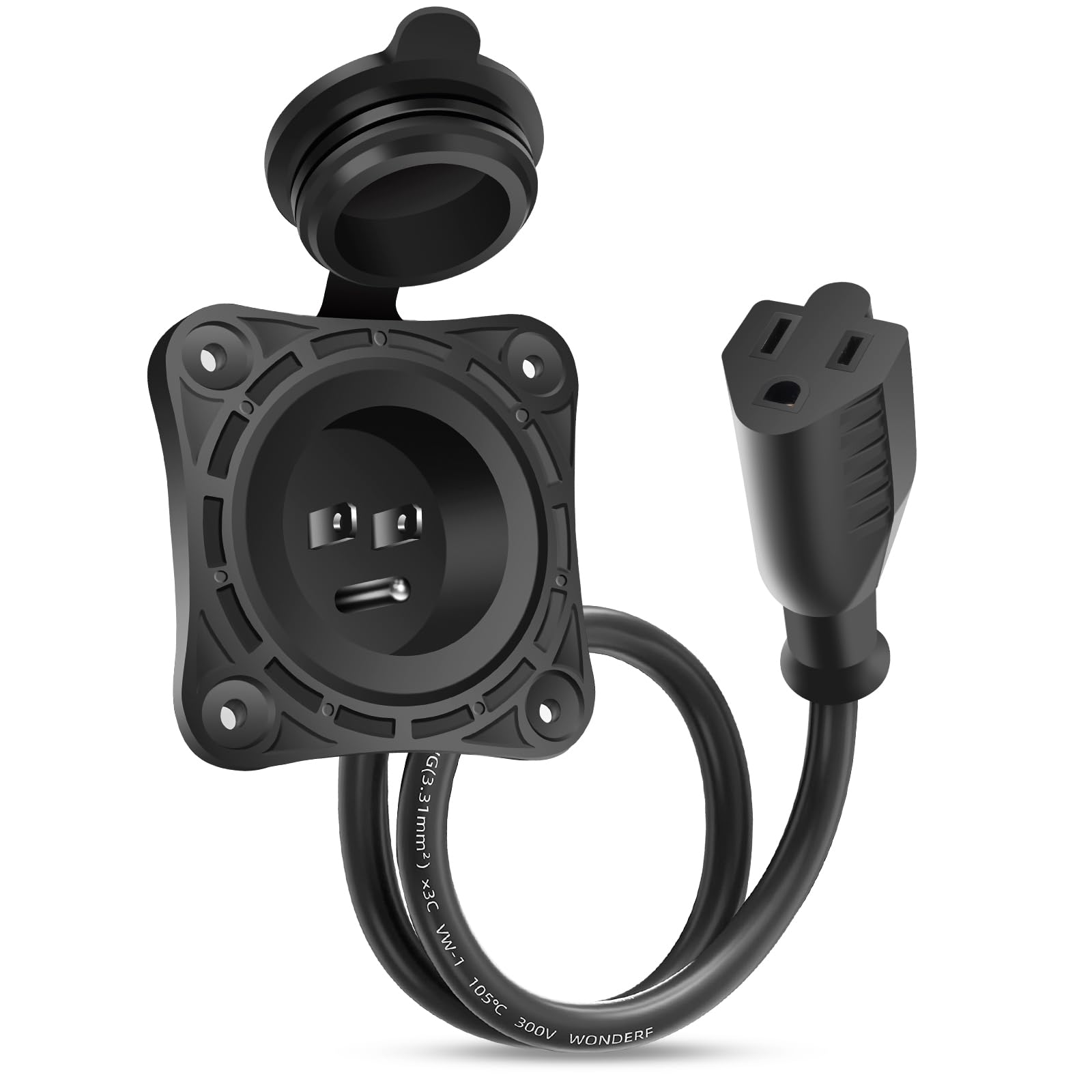 FMATOZ 1 Pack 15 Amp RV Shore Power Inlet Socket,125V AC