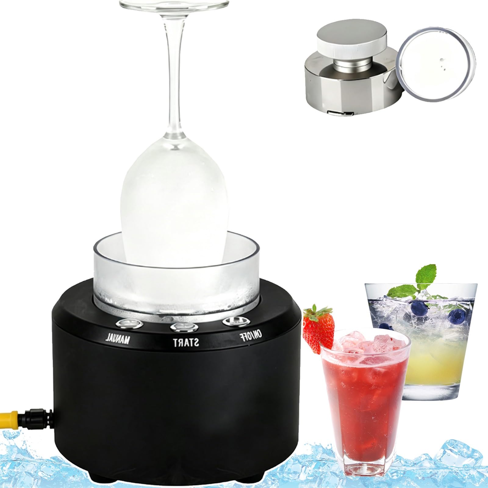 Macchina portatile 2 in 1 per ghiaccio secco e refrigeratore per bicchieri, realizzata in lega di alluminio per alimenti, ideale per bar, ristoranti e casa.