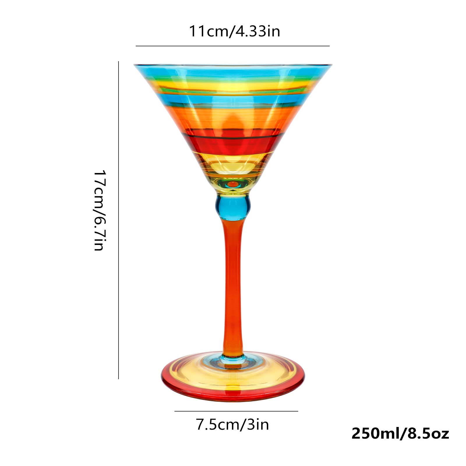 Hand Painted Martini Glass - Fancy Artisan Lolita Martini Glasses with Stem - Best Gift for Woman - Crystal Martini Glass for Bar, Martini, Cosmopolitan, Manhattan?7.5oz?