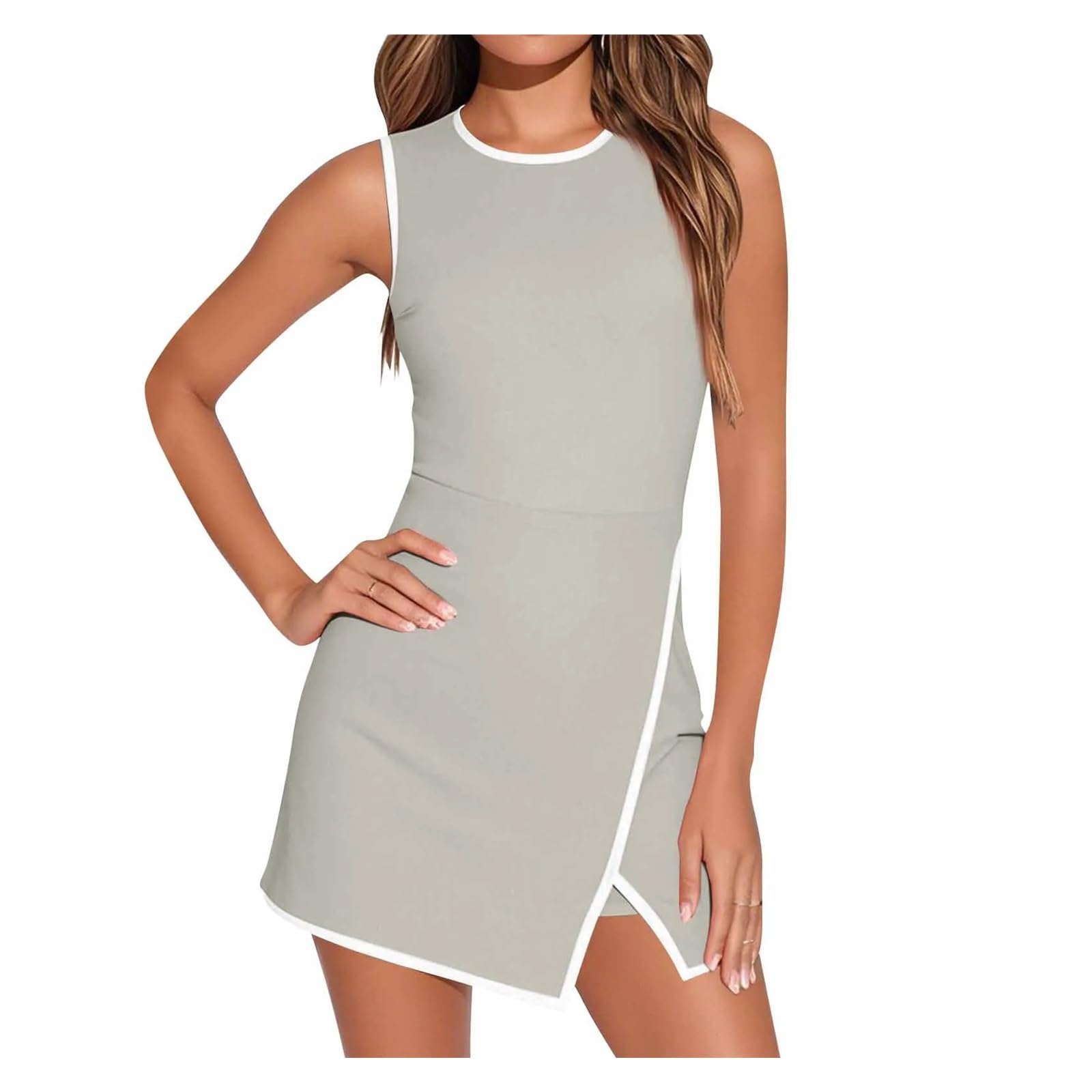 Vestido Deportivo Vestido De Tenis For Mujer, Entrenamiento Verano, Deportivo Sin Mangas, Pantalones Cortos Incorporados Vestido Padel Mujer(Khaki,XXL)