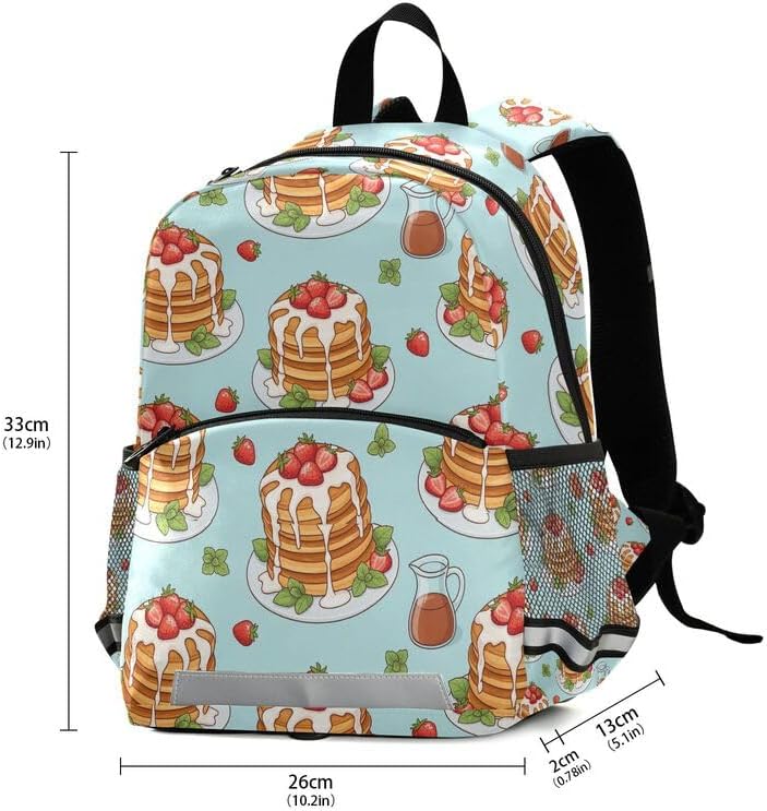 QUGRL Pancake Stack with Berries Toddler Backpack for Boys Girls Kids School Backpack with Chest Strap Leash Preschool Schoolbag Nursery Kindergarten Bag for Daycare Travel Hiking School