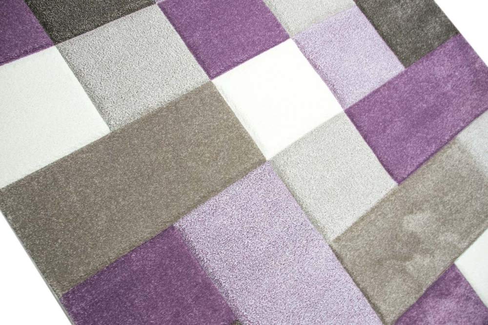 CARPETIA Teppich modern Kurzflor Teppich Karo Pastell lila beige Creme braun Größe 200 x 290 cm